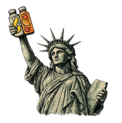 MOREJUICE — Statue of Liberty holding juice bottles