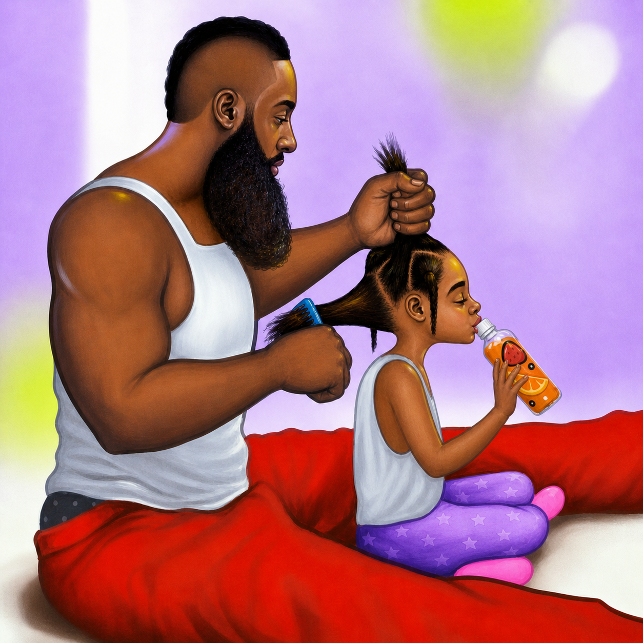 MOREJUICE — Father and son at desk